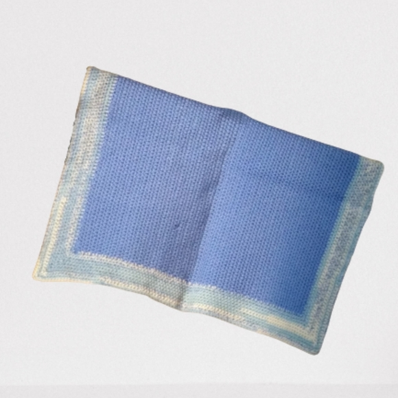 Artisan Handmade Crocheted Crochet Baby Blanket Blue White - Picture 11 of 11